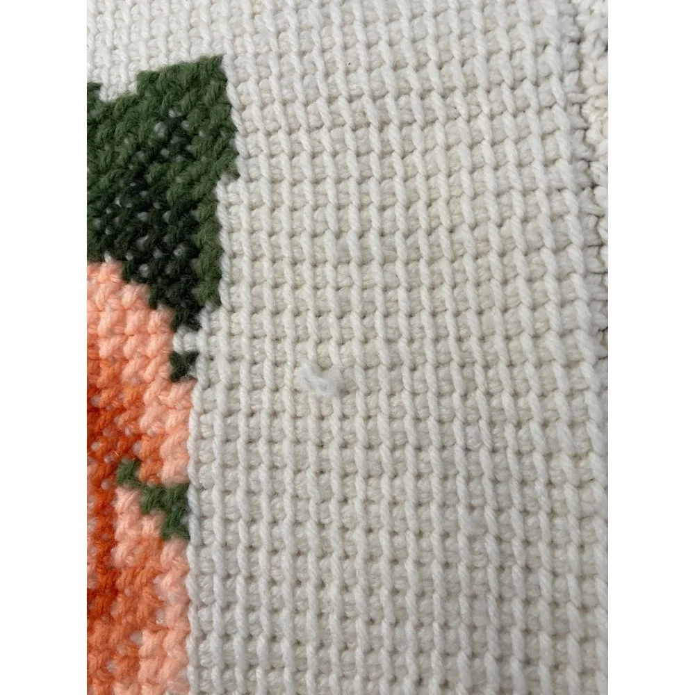 Vintage Handmade Crochet Rose Floral Afghan Throw Blanket Peach Cream 42x68